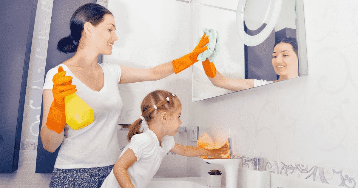 kids helping clean