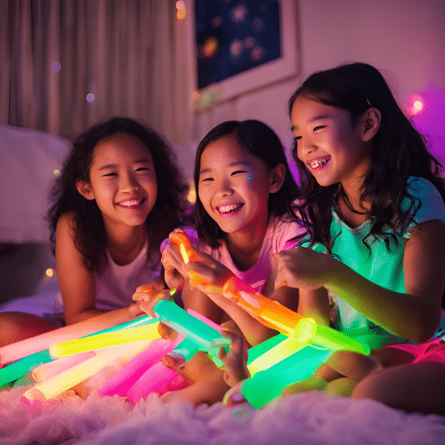 girls playing glow sticks